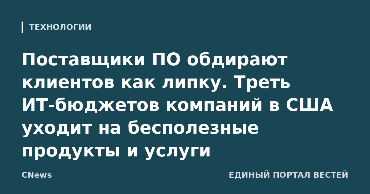 Поставщики ПО обдирают клиентов как липку. Треть ИТ-бюджетов компаний в США уходит на бесполезные продукты и услуги