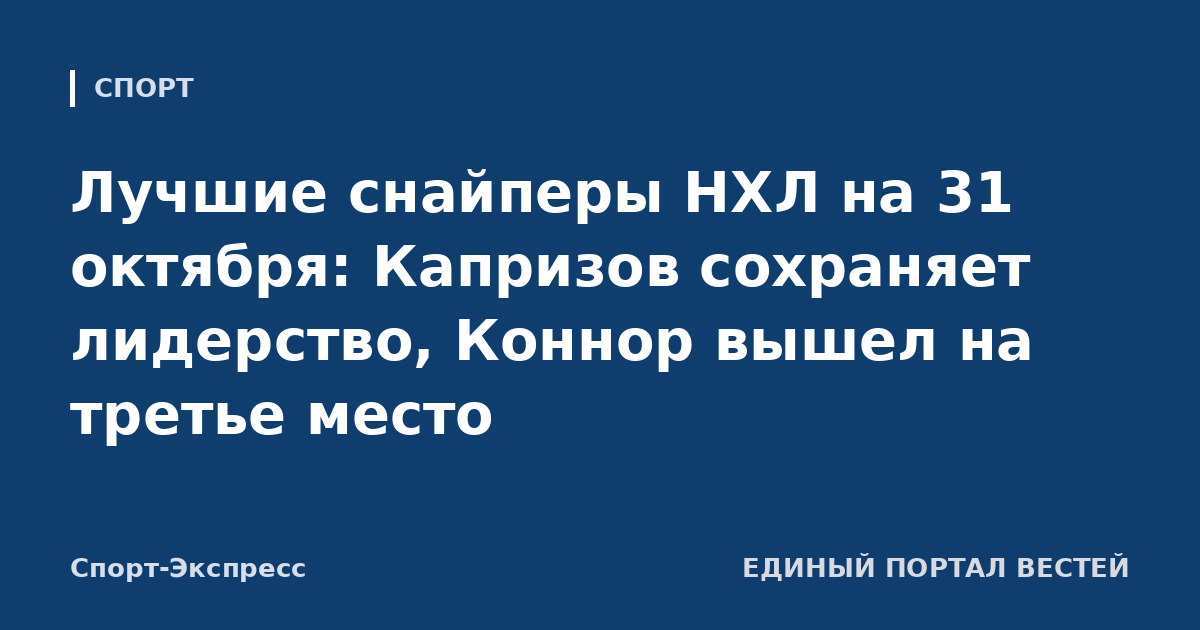 Лучшие снайперы НХЛ на 31 октября: Капризов сохраняет лидерство, Коннор вышел на третье место