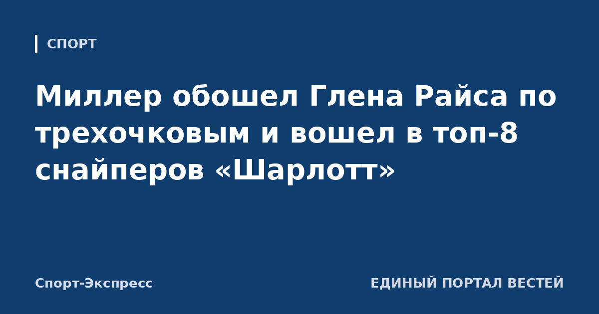 Миллер обошел Глена Райса по трехочковым и вошел в топ-8 снайперов «Шарлотт»