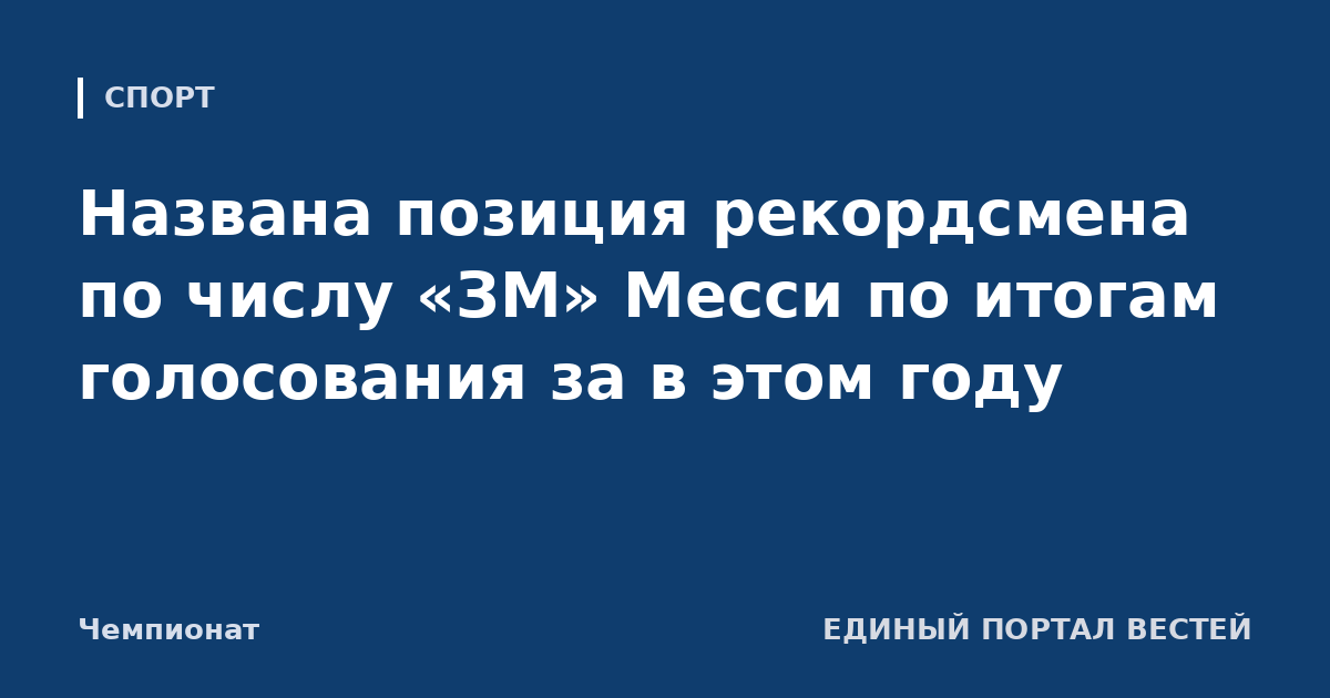 Названа позиция рекордсмена по числу «ЗМ» Месси по итогам голосования за в этом году