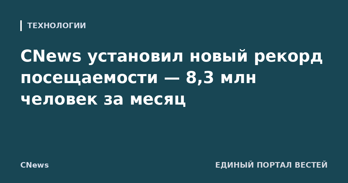CNews установил новый рекорд посещаемости — 8,3 млн человек за месяц