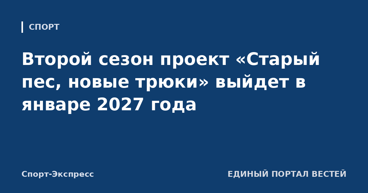 Второй сезон проект «Старый пес, новые трюки» выйдет в январе 2027 года
