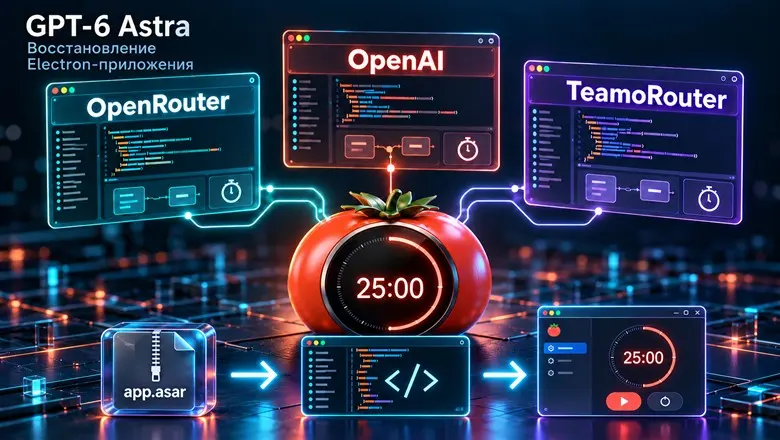 GPT-6 Astra восстанавливает Electron-приложение: результаты и расходы через OpenAI, OpenRouter и TeamoRouter