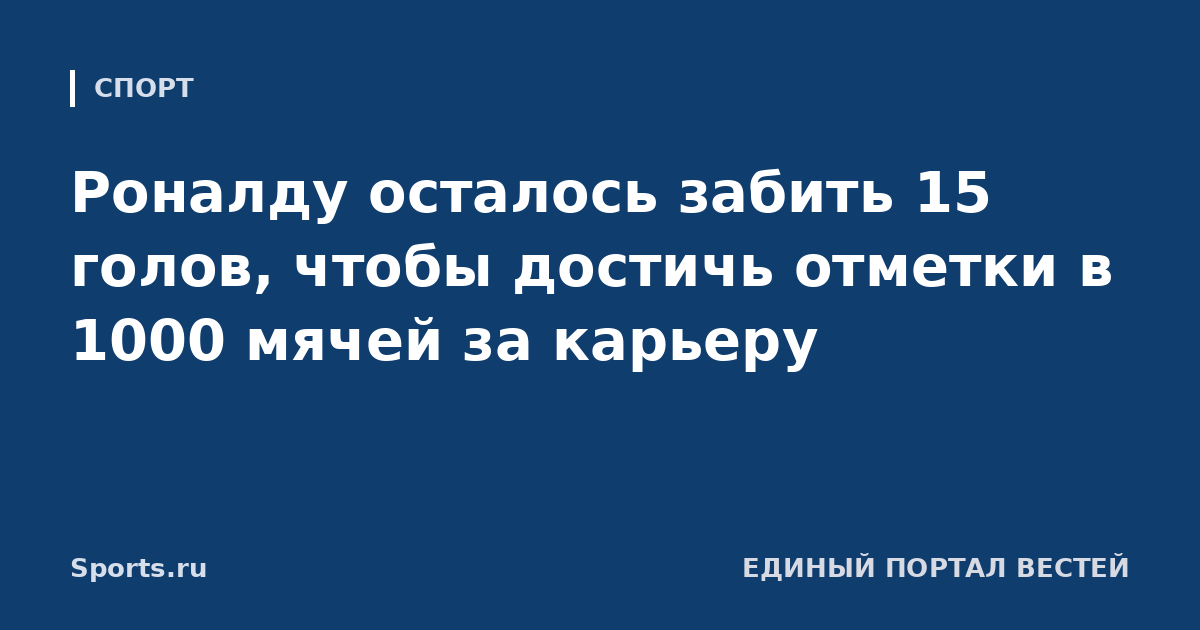 Роналду осталось забить 15 голов, чтобы достичь отметки в 1000 мячей за карьеру
