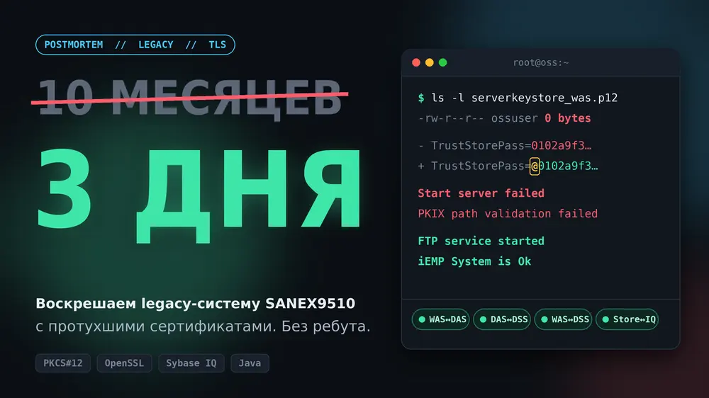Протухшие сертификаты, нулевой keystore и потерянная «@»: воскрешаем Huawei SANEX9510 без перезагрузки базы