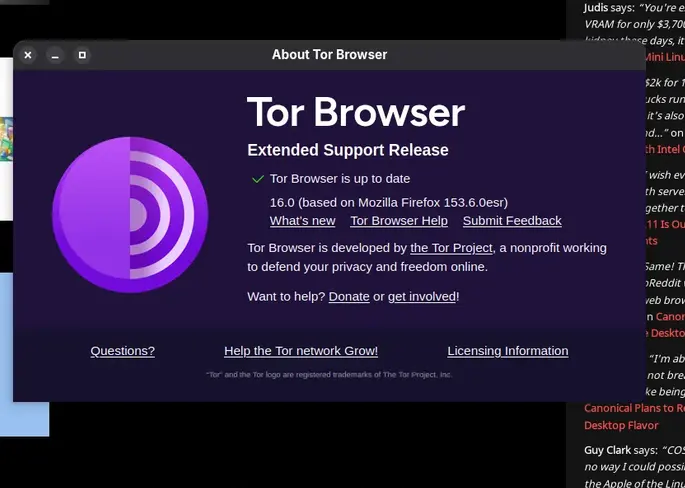 Релиз Tor Browser 16.0
