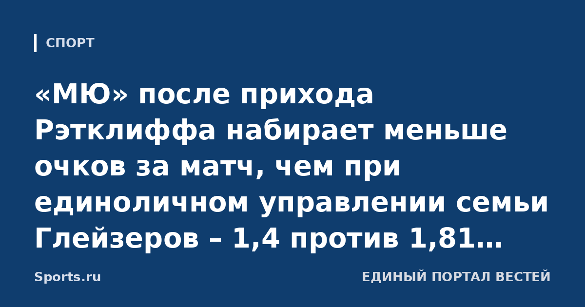 «МЮ» после прихода Рэтклиффа набирает меньше очков за матч, чем при единоличном управлении семьи Глейзеров – 1,4 против 1,81. Клуб стал проигрывать каждый третий матч АПЛ