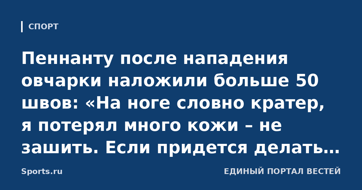 Пеннанту после нападения овчарки наложили больше 50 швов: «На ноге словно кратер, я потерял много кожи – не зашить. Если придется делать пересадку, след останется на всю жизнь»