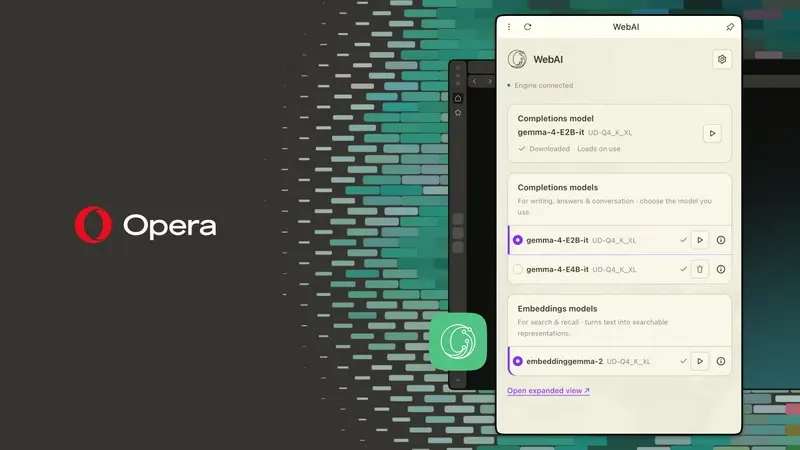 Opera представила WebAI — теперь браузер сможет запускать ИИ прямо на компьютере без облака